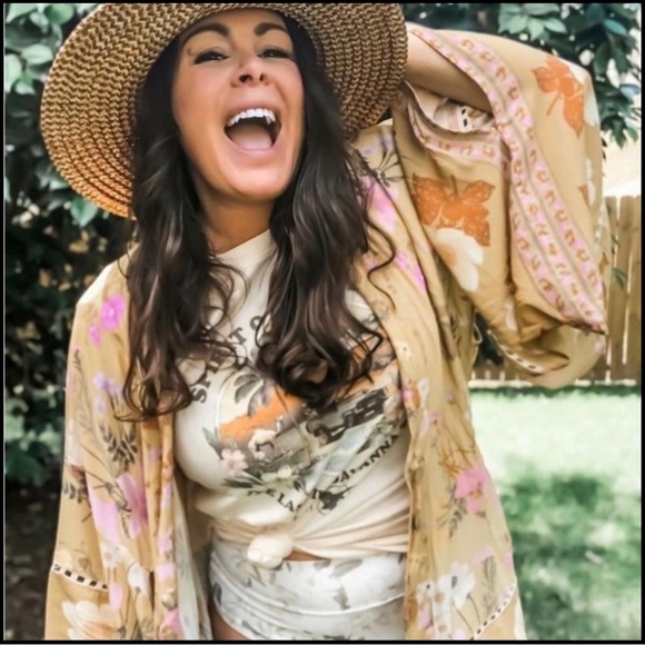 Bohemian Floral Kimono in Tan and Brown - Picture 6 of 9